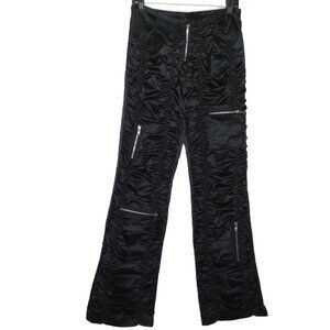 Seven7 Express Black Satin Pants Y2k Cargo Black Satin Zippers Ruched Stretch 28